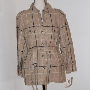 Lizsport, Vintage Wool blend belted Plaid shacket Jacket